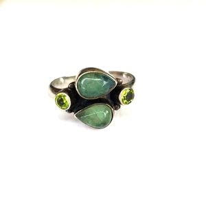 Labradorite & Peridot ring, sterling silver, sz 7